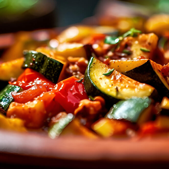 Zum Abendessen: Gemüse-Ratatouille mit Tofu